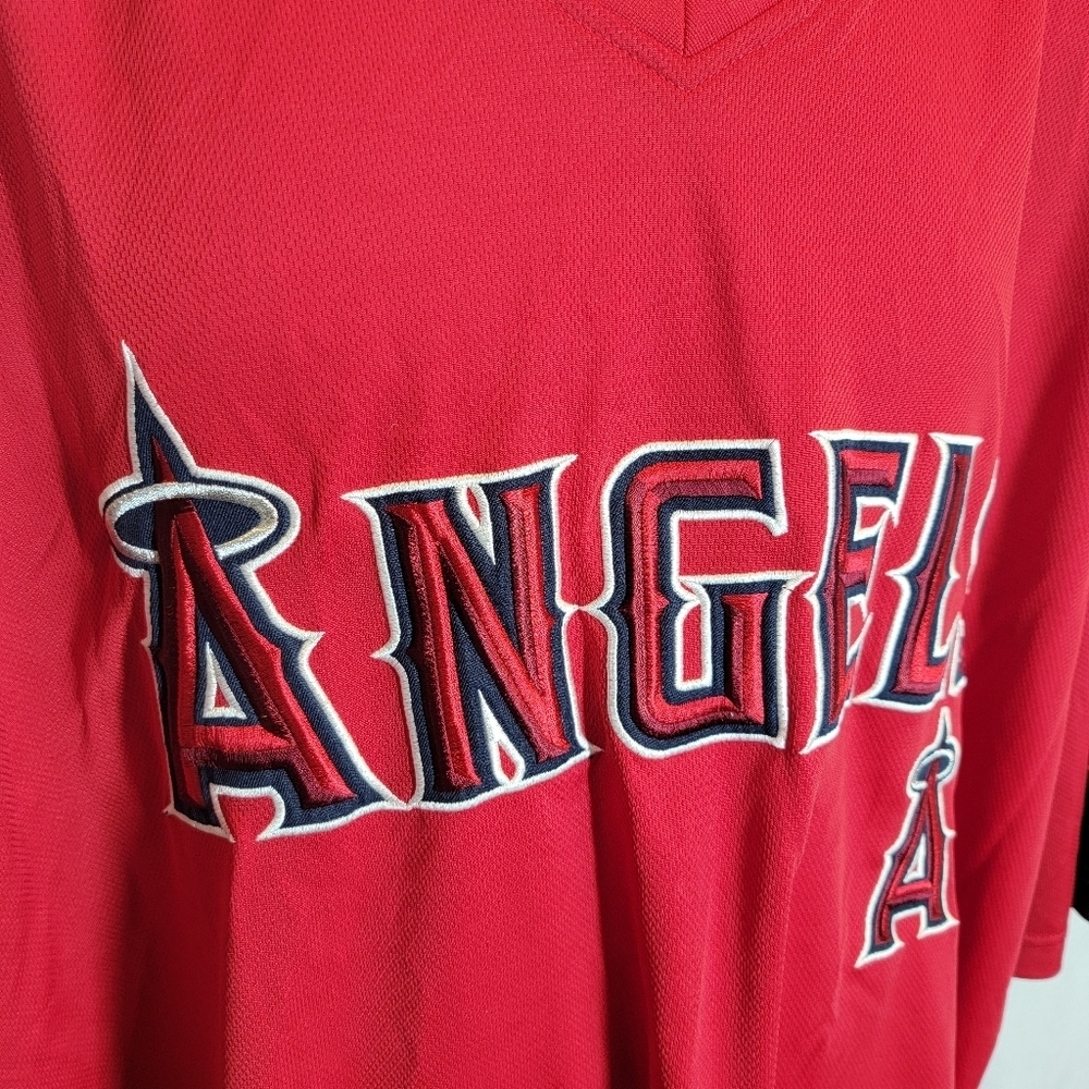 Stitches Angels red jersey short sleeve v-neck shirt. Size 2XL. Embroidered. - Picture 7 of 9